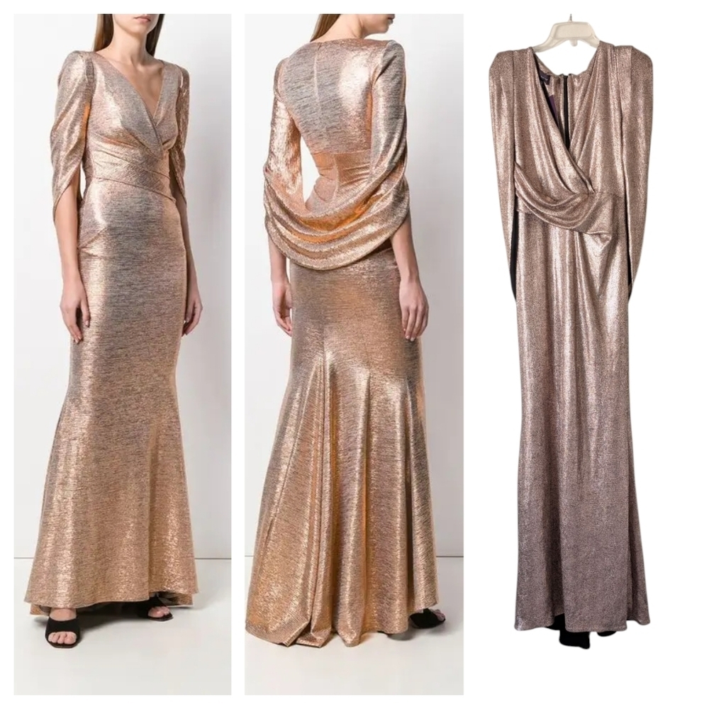 NWT NEW Talbot Runhof 12 Rosin Cape Gown Dress Pink Evening